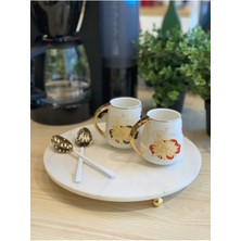 UltraMint Doğal Mermer 28 cm Yuvarlak Sunum Tabağı Boncuklu Ayaklı Stand