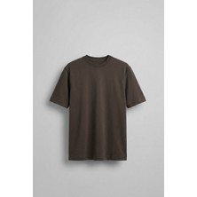 Abluka Online Erkek Oversize Premium Kumaş Gramajlı Basic T-Shirt Kahverengi