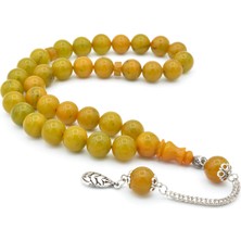 Murty99 Küre Kesim Hareli Yeşil Sıkma Kehribar Tesbih Iri Boy 001