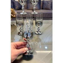 UltraMint Şık 6'lı Kristal Titanyum Gümüş Kaplama Kahve Yanı Su Bardağı Seti