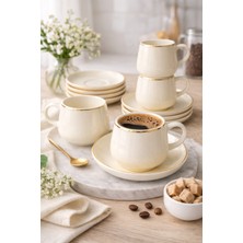 UltraMint Şık 6 Kişilik Yaldızlı Kahve Fincan Takımı, Hediye Kutulu, 90ML