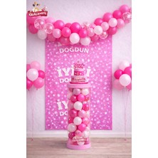 Bkmc Kız Çocukları Için Sade Şık Pvc Sütunlu Balonlu Baskılı Arkafonlu Doğum Günü Parti Seti Süsü