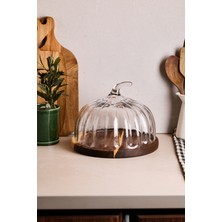 UltraMint Leone Bal Kabağı Akasya Yuvarlak Cam Kek Fanusu 28 cm