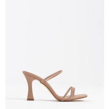 Shoegar Nude Taşlı Ince Bantlı Kadın Topuklu Terlik EATR20MY01D