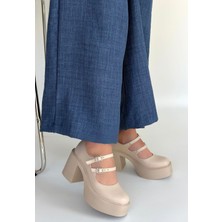 Shoegar Jarlo Bej Cilt Dolgu Topuk Ayakkabı