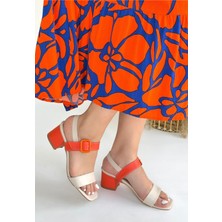 Shoegar Year Bej Cilt Turuncu Detaylı Turuncu Topuklu Topuklu Ayakkabı