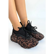 Shoegar Rimay Kahverengi Leopar Boncuk Işlemeli Spor Ayakkabı