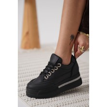 Shoegar Kadın Siyah Tabanlı Siyah Gizli Topuklu Sneaker EATR04MS01D