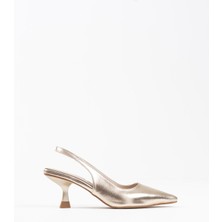 Shoegar Kadın Altın Kırışık Rugan Topuklu Ayakkabı EATR08MS08E