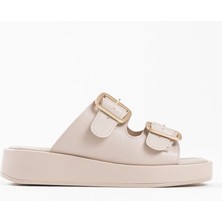 Shoegar Bej Cilt Kadın Tokalı Terlik EATR17MY01C