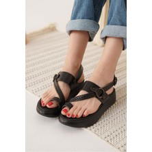 Shoegar Siyah Hakiki Deri Sandalet EATR31MY64A
