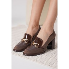 Shoegar Acı Kahve Rugan Süet Detaylı Kadın Topuklu Ayakkabı EATR18MS10E