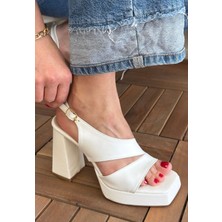 Shoegar Cica Beyaz Cilt Topuklu Ayakkabı