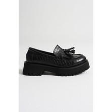 Shoegar Kadın Günlük Siyah Kroko Baskılı Loafer Ayakkabı EATR10MS03G