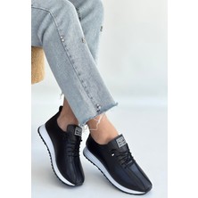 Shoegar Monya Siyah Cilt Bağcıklı Spor Ayakkabı