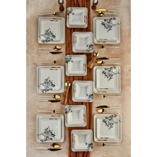 UltraMint 24 Parça 6 Kişilik Karo Kare Yemek Takımı, Şık ve Modern Tasarım