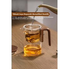 PremiumPort Sihirli Demlik, Ahşap Saplı, 520 Ml, Isıya Dayanıklı Borosilikat Cam
