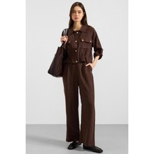 Olcay Pileli Salaş Modal Pantolon KAHVE 7589