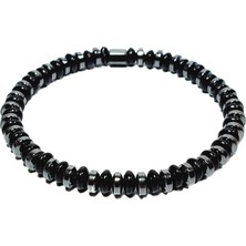 JTSS26BLK1683 Onyx ve Hematit Doğaltaş 6 mm Siyah-Gri Esnek ve Örme Ip Asansörlü Garantili Janti Kombin Bileklik Kutulu