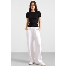 Olcay Beli Lastikli Rahat Kesim Soft Denim Pantolon BEYAZ 7587