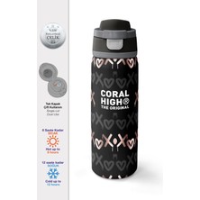 Coral High Siyah Pudra Desenli Pipetli ve Direkt Içim Çelik Termos 800 ml 38595