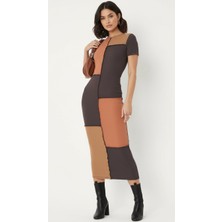 Merlot Ters Dikiş Detaylı Midi Elbise