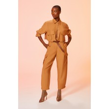 Berr-in Kadın Dokuma Regular Fit Düğmeli Günlük Taba Gömlek 24Y04004125-TABA