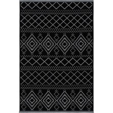 Cool Halı Marcos Siyah Etnik Desenli Dokuma Makinede Yıkanabilen Kaydırmaz Taban Ince Yazlık Kilim Yolluk