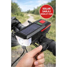 Güneş Enerjili Şarjlı Bisiklet Farı Kornalı USB Destekli Güçlü LED Ön Far Seti