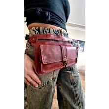 Bordo Deri Bel Çantası