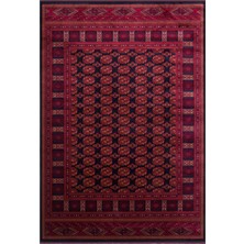 Cool Halı Efsun Lacivert Kırmızı Anadolu Etnik Afgan Desenli Otantik Kaydırmaz Ince Salon Oturma Odası Halısı