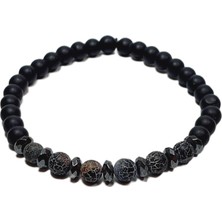 JTSS26BLK1689 Akik Onyx ve Hematit Doğaltaş Esnek 6 mm Janti Bileklik