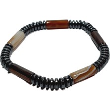 JTSS26BLK1690 Akik ve Hematit Doğaltaş Esnek 6 mm Janti Bileklik