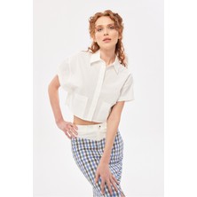 Berr-in Kadın Gömlek Yaka Düğme Kapamalı Kısa Kollu Ekru Gömlek 124Y04004141-EKRU