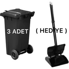 3 Adet Plastik Çöp Konteyneri Çöp Kovası 120 Lt Isıya Karşı Dayanıklı Kapaklı Faraş Hediyeli