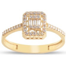 Ay Mücevher Sevgililer Günü Hediyesi 14 Ayar Altın Sarı Baget Yüzük 1.70 gr | Işıklı Kutulu & Garanti Belgeli