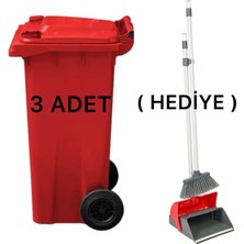 3 Adet Plastik Çöp Konteyneri Çöp Kovası 120 Lt Isıya Karşı Dayanıklı Kapaklı Faraş Hediyeli