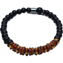 JTSS26BLK1688 Jasper Onyx ve Hematit Doğaltaş Esnek 6mm Janti Bileklik