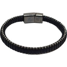 JTSS26BLK1684 Onyx ve Terahertz Doğaltaş 6 mm Esnek ve Hakiki Deri Mıknatıslı Kilit Garantili Kutulu Janti Kombin Bileklik Kutulu