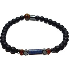 JTSS26BLK1691 Lapis Lazuli Kaplangözü Onyx ve Hematit Doğaltaş Esnek 6 mm Janti Bileklik