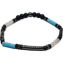 JTSS26BLK1696 Aytaşı Varasit Onyx Hematit Doğaltaş Esnek 6 mm Janti Bileklik