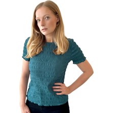 Gofreli Kısa Kollutexture Bluz