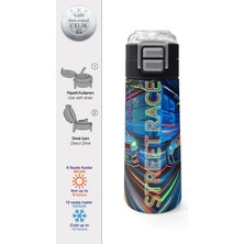 Coral High Kids Siyah Çok Renkli Yarış Arabası Desenli Pipetli ve Direkt Içim Çelik Termos 500 ml 38141