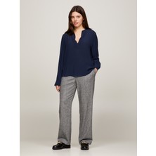 Tommy Hilfiger Kadın Siyah Tommy Hilfiger Vıscose Crepe V-Neck Kadın Siyah Gömlek