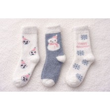 Sky Socks 3'lü Peluş Kışlık Yumuşak Yünlü Kokulu Kardan Adam Desenli Uyku Çorabı