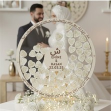 Evlilik Sepetim Düğün-Nişan Şeffah Pleksi Nazar Duası Işlemeli 50 cm Yuvarlak Misafir-Hatıra Anı Defteri-Kutusu + Şövale ve Kalem Hediyeli