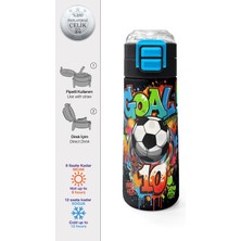 Coral High Kids Siyah Goal Desenli Pipetli ve Direkt Içim Çelik Termos 500 ml 38135