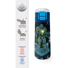 Coral High Kids Lacivert Robot Desenli Pipetli ve Direkt Içim Çelik Termos 500 ml 38128