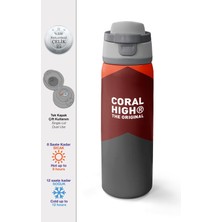 Coral High Koyu Gri Bordo Turuncu Desenli Pipetli ve Direkt Içim Çelik Termos 800 ml 38552