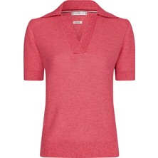 Tommy Hilfiger Kadın Pembe Tommy Hilfiger Textured Polo-Nk Swe Kadın Pembe Kazak